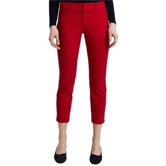 Club Monaco Textured Cotton Tapered Leg Cropped Trousers Pants Red Size 2 - Picture 1 of 16